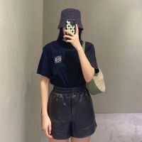 [High Quality] Cotton Short Sleeve Embroidery Womens Round Neck New T-shirt Mens Loose Versatile Couple Classic Underlay Trend