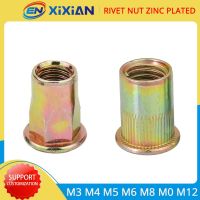 【CC】✟  4-60Pcs M4 M5 M12 Rivet nut Zinc Plated Alloy Carbon Flat Threaded Insert Nutsert Cap