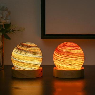 Bedside Lamp Planet Design Delicate Create Atmosphere Solid Wood Base Ambient Light   Desk Lamp  Home Supply Night Lights