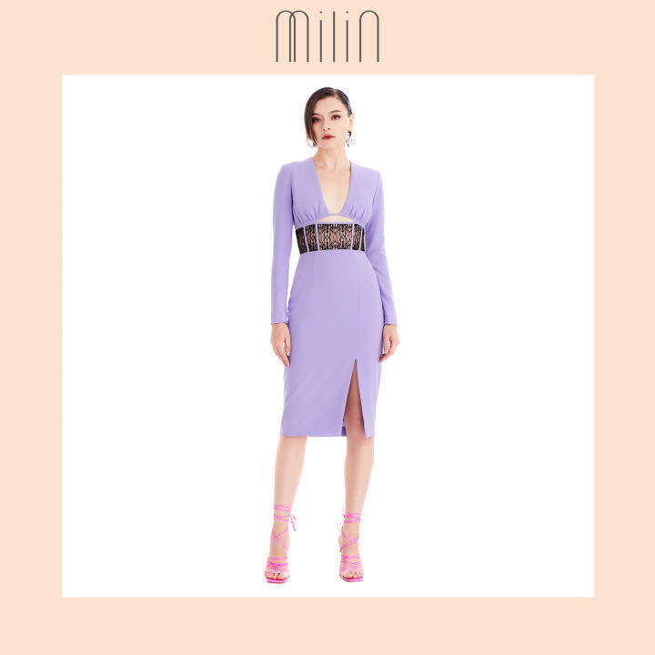 milin-ruched-under-bust-detail-long-sleeve-v-neck-midi-dress-เดรสมิดิแขนยาวคอวีดีเทลแต่งรูดใต้อก-ambrosia-dress