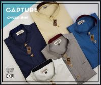 Capture Shirt เสื้อเชิ้ตผู้ชาย เชิ้ตแขนสั้น คอจีน ลายจุดไข่ปลา มีถึงอก 48 นิ้ว