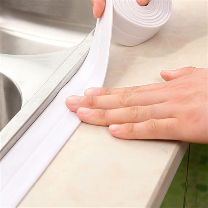 mildewproof-เทปกันน้ำหนาพีวีซีสุขอนามัยครัวห้องน้ำทำความสะอาดห้องน้ำปิดผนึกกาวผนังสติ๊กเกอร์ม้วนช่องว่างปก