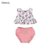 0-18M 2PCS Newborn Infant Girls Sleeveless O-Neck Pullover Cartoon Shirt Tops Pink Short Pants Outfit Summer Party Clothes  by Hs2023