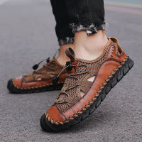 Summer Mens Sandals Leather Breathable Designer Elastic Mens Summer Sandals Green Handmade Sandals Roman Outdoor Slippers Vip