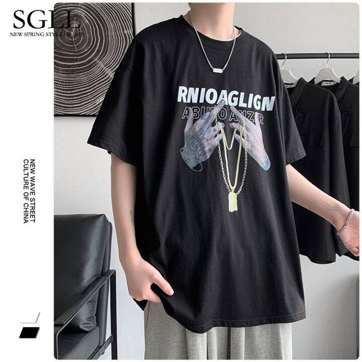 size-s-8xl-เสื้อยืดแขนสั้นขนาดใหญ่เสื้อยืดฮิปฮอปฤดูร้อนใหม่เสื้อยืดแขนสั้นเสื้อยืดสไตล์ยุโรปและอเมริกาอินเทรนด์แขนสั้นเสื้อยืดผู้ชาย