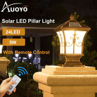 Solar Powered LED Retro Outdoor Fence Landscape Garden Gate Pillar Light Household Square Post Remote Control Waterproof Lamp