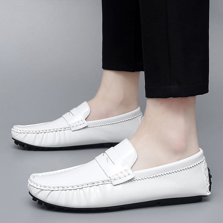 รองเท้าโลฟเฟอร์สีขาวสุดหรูสำหรับทุกเพศ-รองเท้าสลิปออนสีดำฤดูร้อนรองเท้าขับรถใส่สบายผู้ชายน้ำหนักเบา-sepatu-pantofel-kulit-ผู้หญิงขนาด35-48