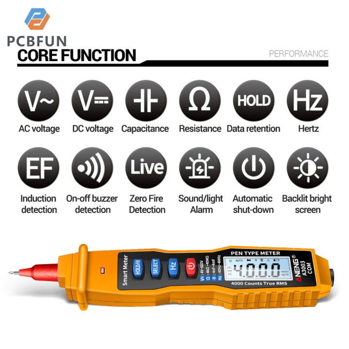 pcbfun-ปากกามัลติมิเตอร์ชนิด-a3003-ความแม่นยำสูงหน่วยวัดสากลสีดำ-ส้มโดยไม่ต้องใช้แบตเตอรี่