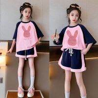 Girls Suit Summer 2023 New Western Style Fashion Casual Short-Sleeved Shorts Sports Children and Teens Two-Piece Suit Summer Wear Hgic