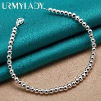 Dddd】 URMYLADY 925สร้อยข้อมือเงินสเตอริง4มม. เรียบลูกปัด20ซม. สำหรับผู้หญิงมีเสน่ห์เครื่องประดับแฟชั่นงานเลี้ยงหมั้นงานแต่งงาน