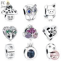 [HOT PPLMZKKLWEWH 605] FC เครื่องประดับ Fit Original ยี่ห้อ Charm สร้อยข้อมือ100 925 Silver Leaf Micro Pave สีชมพูสีม่วง Zircon ลูกปัดทำ Reflexion Berloque