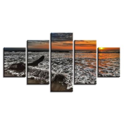 Sunset Beach Sea Waves ผ้าใบ Wall Art ภาพวาด HD Room Decor โปสเตอร์ HD Print