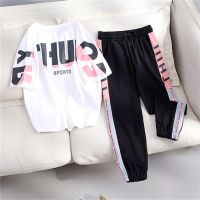 COD SDFERTGRTYTYUYU sportswear set Womens Top long Pants Suit Short Sleeve Lady Tracksuit Top and Bottom BF Loose Korean Style