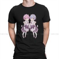 Rem &amp; Ram Comic Rezero Starting Life In Another World Men T Shirt Cotton Punk Crewneck Tshirt Harajuku Clothing