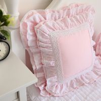 European embroidered cushion cover ruffle Lace Satin cotton pillow cover Backrest Lumbar Pillow Square Hold Pillow Case