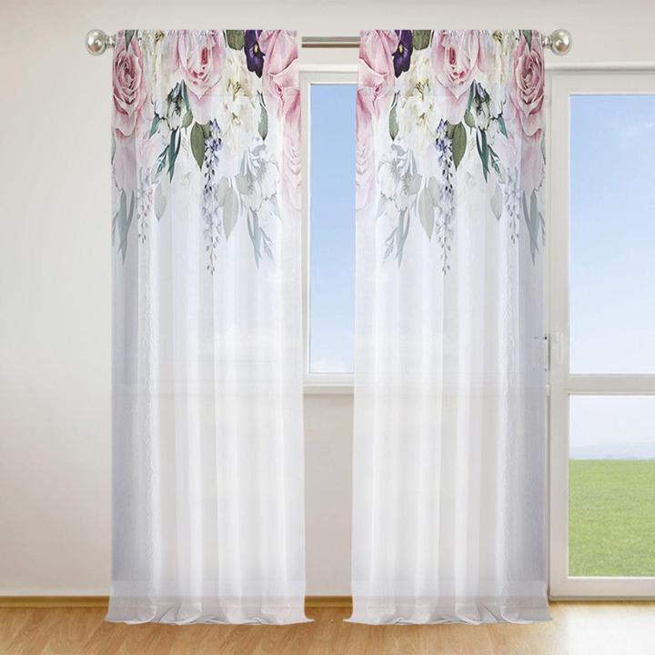 toolsnest-ดอกกุหลาบสีชมพูการพิมพ์ดิจิตอลผ้าม่านโปร่งบางสำหรับห้องนั่งเล่นสองแผงห้องนอน