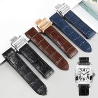 สายนาฬิกาหนังแท้สำหรับ Cartier Sandoz Strap Santos100 Men S Women S Folding Buckle Strap