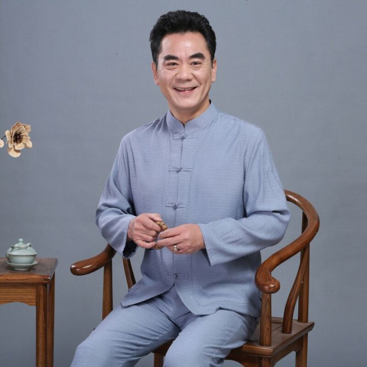 ชุดกังฟูผู้ชายแบบมีปีกชุดจีนสไตล์คลาสสิกจีนชุดเสื้อผ้าแบบไทจี๋ชุดฮันฟูสำหรับผู้ชาย