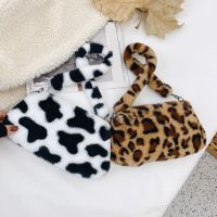 ZZOOI 2022 Fashion Women Cow Print Mini Shoulder Bags Female Winter Plush Underarm Handbags Leopard Zebra Pattern Fluffy Tote Bags