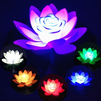 [AYIQ Flower Shop] ดอกไม้สีอ่อน LED,ดอกบัวประดิษฐ์ลอยน้ำน้ำพุสระในสวนตกแต่งภูมิทัศน์ขนาดเล็กไฟแห่งความปรารถนาสระว่ายน้ำ