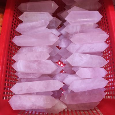 4-8cm wholesale natural crystal point double healing quartz tower rose quartz pink crystal wands lemurian obelis art collectible