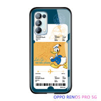 UCUC เคสโทรศัพท์เคสสำหรับ OPPO Reno5 Pro 5G ปลอก Reno 5 Pro Creative เที่ยวบินตั๋วการ์ตูนมิกกี้เมาส์โดนัลด์เดซี่เป็ด Glossy กระจกเทมเปอร์ฝาหลังปลอก