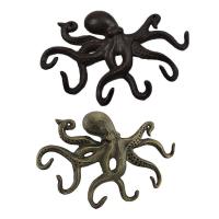 Cast Iron Large Octopus Hook Crafts Wrought Key Nordic Simplicity Vintage Antique Wall Mounted Clothes Hanger Key Holder Rack Picture Hangers Hooks