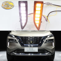 SNCN 2ชิ้น12V รถ DRL LED Daylights สำหรับ Nissan X-Trail 2021-2022สัญญาณไฟเลี้ยวสีเหลืองสีน้ำเงินไฟตัดหมอกรถยนต์