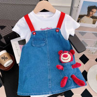 Girls Summer Set 2023 New Childrens Denim Strap Dress Girls Dress Two Piece Set Fashion and Fashionable