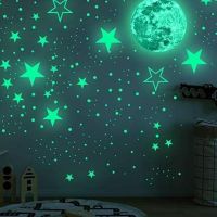 ZZOOI 435PCS Luminous Stars Moon Wall Stickers Glow In The Dark Wall Stickers Doors Windows Closets Stickers Bedroom Planet Decoration