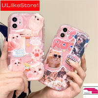 ปลอกสำหรับ Samsung A34 A14 A54 A04 A03s A02s A04s A04E A24 A03 A52 A52s A50s เคส TPU A12 A22 A51 A23 A13 A30s คลื่นลูกแมวสีชมพูน่ารักเคสโทรศัพท์ปิดขอบกล้องนุ่มสำหรับป้องกัน