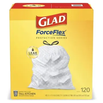 Glad ForceFlex Tall Kitchen Drawstring Trash Bags, 13 Gallon, Unscented, 90  CT