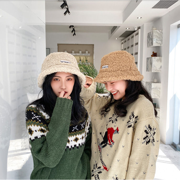 cod-นางสาวฤดูใบไม้ร่วงและฤดูหนาวหมวกอบอุ่น-หมวกชาวประมงแฟชั่นนักเรียนน่ารักสไตล์เกาหลี-หมวกอ่างขนแกะแบบเดียวกับดารา-christmas-gift