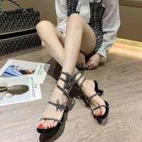 2023 New Rhinestone Snake Wrapped Sandals for Womens Summer Low Heels with Fairy Style Flat Bottom Roman Crystal Shoes