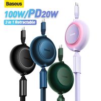 Baseus 3 in 1 สายเคเบิล USB C ยืดหดได้ สายชาร์จเร็ว 100W USB Type C Cable hhj