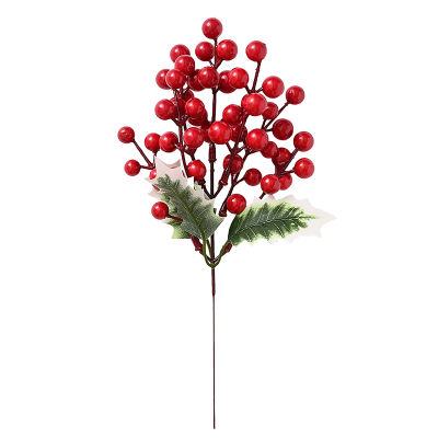 [สงสัย] 27ซม. คริสมาสต์ประดิษฐ์เบอร์รี่สาขาเดียวตกแต่งบ้านแต่งงานจำลองผลไม้สีแดงกิ่งสนโฟมพืชใบผ้าไหมดอกไม้ประดิษฐ์