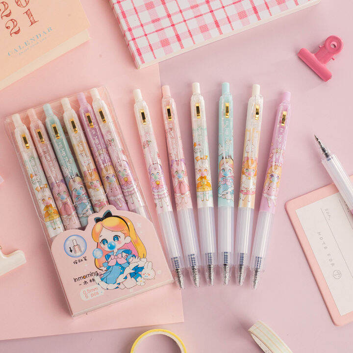 5pcsbox-retractable-gel-pens-cartoon-anime-pen-extra-fine-0-5mm-kawaii-pen-stationery-for-kids-school-office-supplies