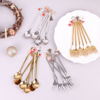 6pcsset Christmas Decorations for Home Stainless Xmas Coffee Spoons Dessert Spoon Tableware Kitchen Accessories New Year Gifts