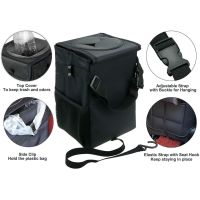 Car Trash Can with Lid - Car Trash Bag Hanging with Storage Pockets Collapsible and Portable Car Garbage Bin