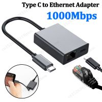 Kabel Internet adaptor Ethernet USB C ke Ethernet kartu jaringan tipe-c ke RJ45 1000/100Mbps Lan untuk MacBook Laptop PC mendukung pengisian daya PD