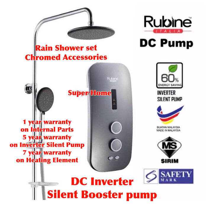 Rubine Water Heater RWH-SSE851D-RST (Silvered Titanium) DC Inverter Silent  Booster Pump With Rain Shower Set Instant Water Heater | Lazada