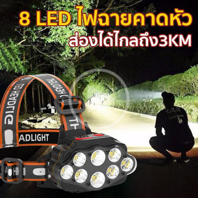 ไฟฉายคาดหัว 8 LED ไฟฉายแรงสูง ไฟคาดหัว ไฟส่องสัตว์ ไฟส่องกบ กันน้ำ ไฟฉายเดินป่า Headlamp ซูมได้ แบบชาร์จไฟในตัว ไฟฉายคาดหัว ไฟฉาย