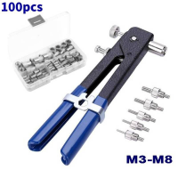 100pcs Tool Kit M3M4M5M6M8 Aluminum Rivets Nuts Rivet Threaded Riveter Flatheadscrew Fasteners Accessories Nuts&amp;Bolts