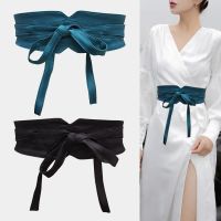 Womens Wide Waist Belt Bowknot Self Tie Wrap Around Obi Waist Band Cinch Boho Waist Belts Female Solid Color Fabric Dress Belts Belts