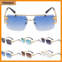 SHENGZU ที่ UV400 ไร้กรอบไร้กรอบ ที่ไร้ขอบ โลหะสำหรับตกแต่ง แว่นตากันแดดไร้ขอบ เสือชีต้าตกแต่ง แว่นตากันแดดสตีมพังค์ ที่บังแดด