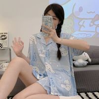 COD Summer new ice silk cartoon Cinnamoroll short-sleeved shorts new pajamas womens plus size homewear setTH