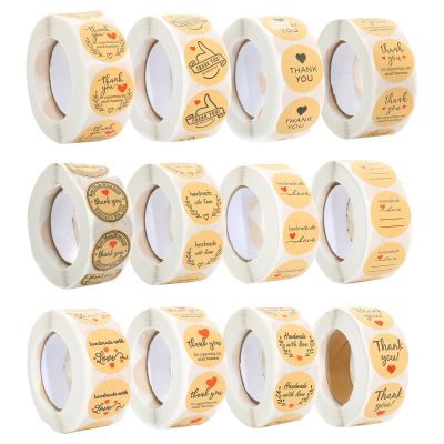 New Arrival 500pcs/roll Round Natural Kraft Handmade Stickers Scrapbooking For Package Adhesive Thank You Sticker Seal Labels Stickers Labels