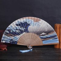 【CW】 Silk Hand Fan Mount Fuji Kanagawa Waves Japanese Folding Fan Pocket Fan Wedding Accessories Decor Gift Event Supplies Summer2022