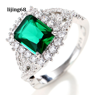 Lijing แหวนสัญญาที่งดงามคิวบิกเซอร์โคเนียสี่เหลี่ยมแหวนใส่นิ้ว Bling Bling สำหรับผู้หญิงเครื่องประดับแฟชั่นวงแต่งงาน