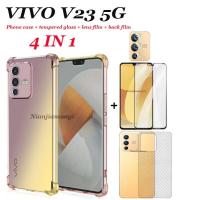 4in1 Vivo V23 5G สี Gradient Drop เคสโทรศัพท์ + กระจกนิรภัย + ฟิล์ม + ฟิล์ม Vivo V23e โทรศัพท์กรณี